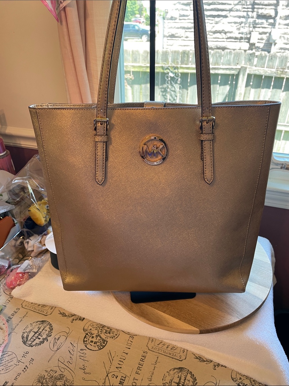Michael Kors Metallic Gold Tote with Signature MK Emblem